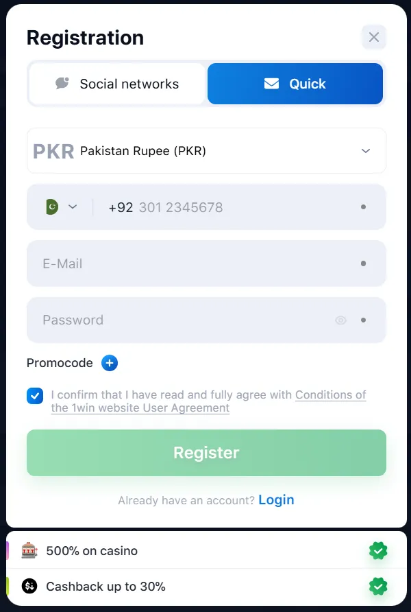 1win registration
