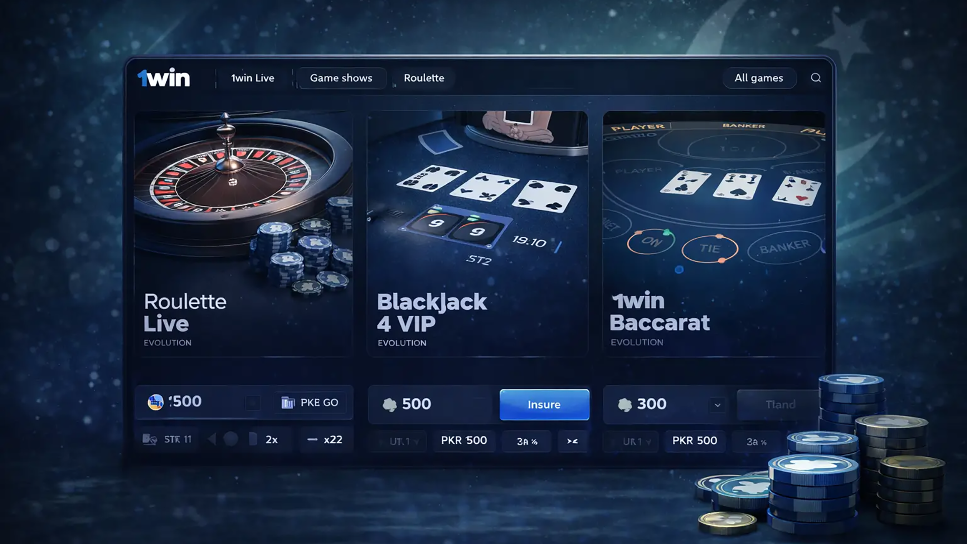 1win Pakistan live casino section featuring roulette, blackjack, and baccarat with real dealers and interactive gameplay