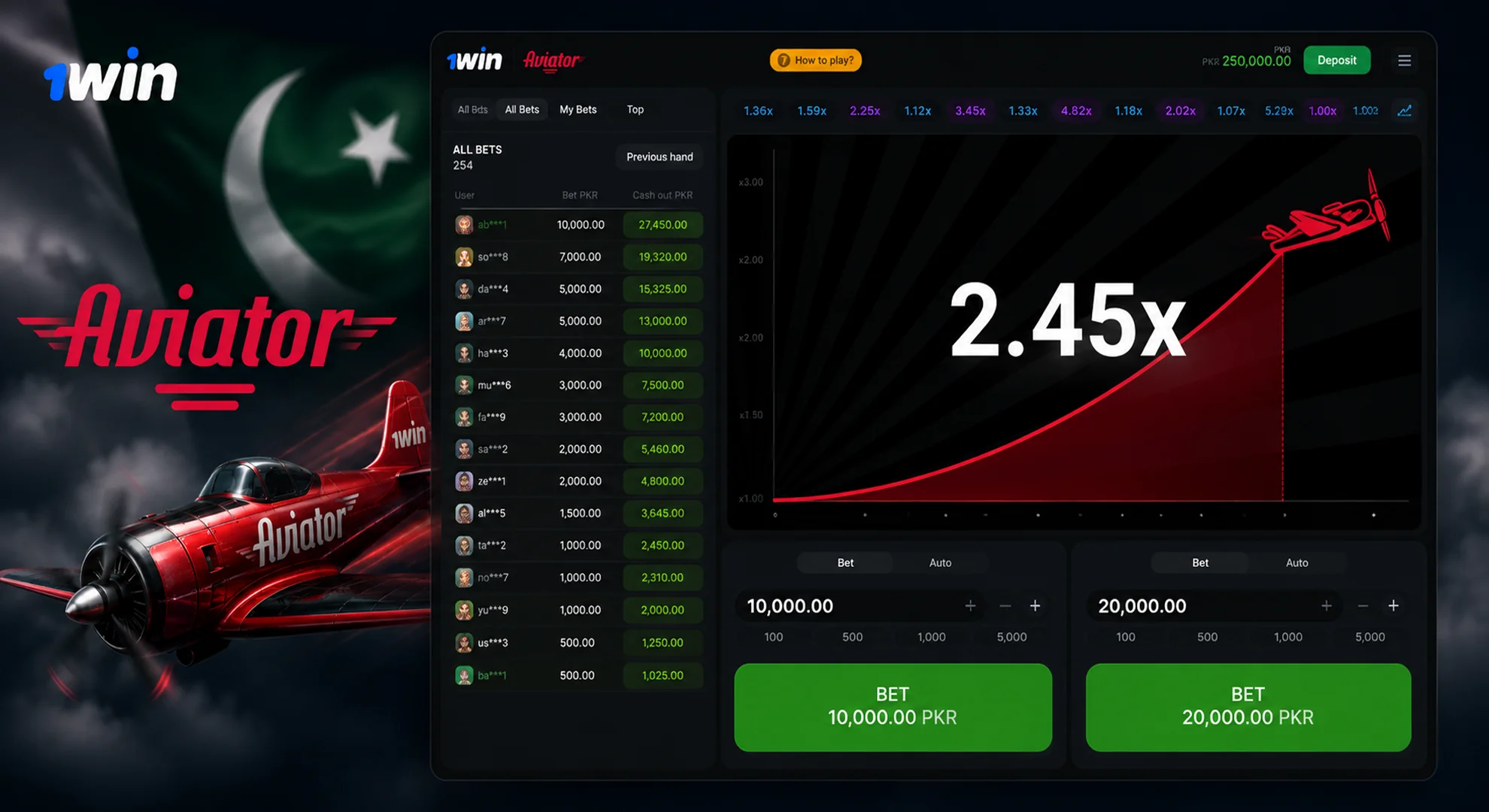 The 1win Aviator game interface