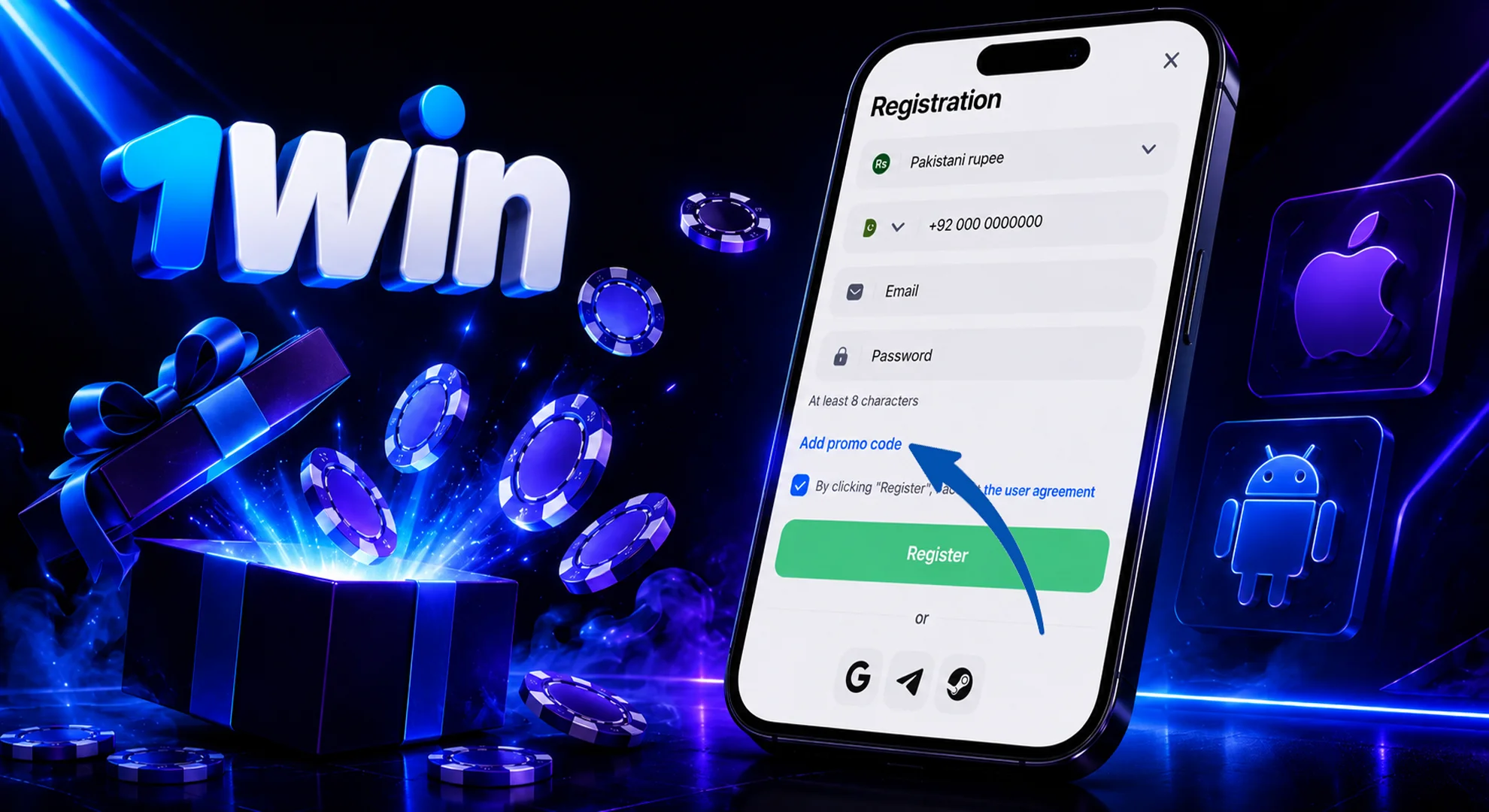 Open the Promo Field Go to the bonus codes section in your 1win profile.